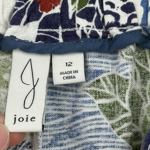 Joie Pants Womens 12 Multicolor Linen Rayon Wide Leg Crop Tropical Print Beach - Picture 3 of 12